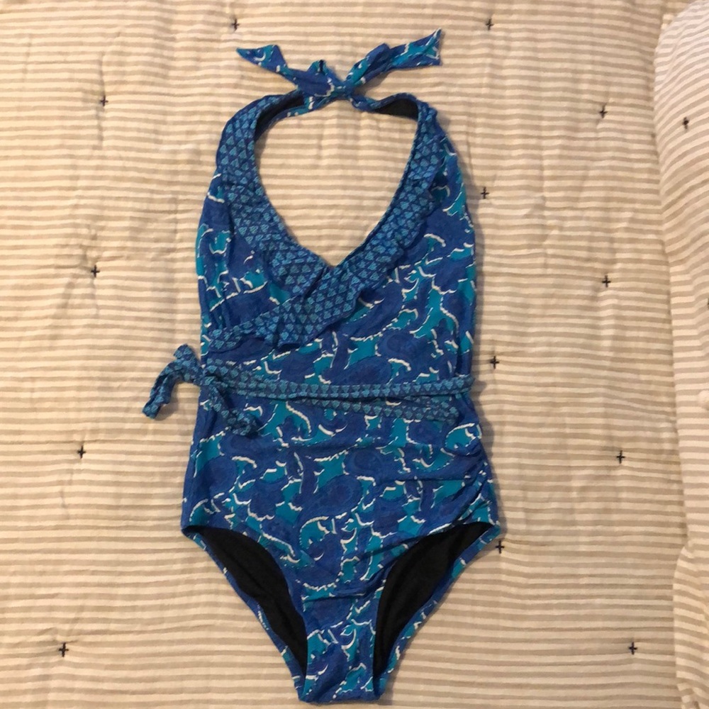 Womens one piece halter swimsuit.